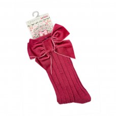 S360-DP: Dusty Pink Knee Length Socks w/Velvet Bow (0-24 Months)
